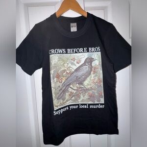 Black Graphic Tee with Crow Design